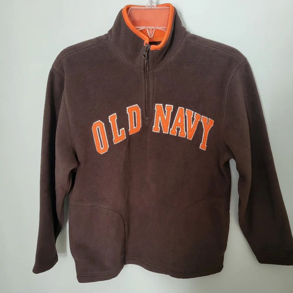 Old Navy Boy Large 1/4 Zip Fleece Pullover Sweater Pockets‎ Brown Orange
